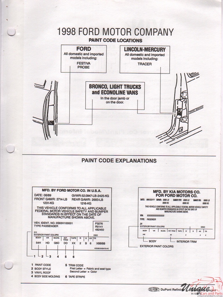 1998 Ford Paint Charts DuPont 8